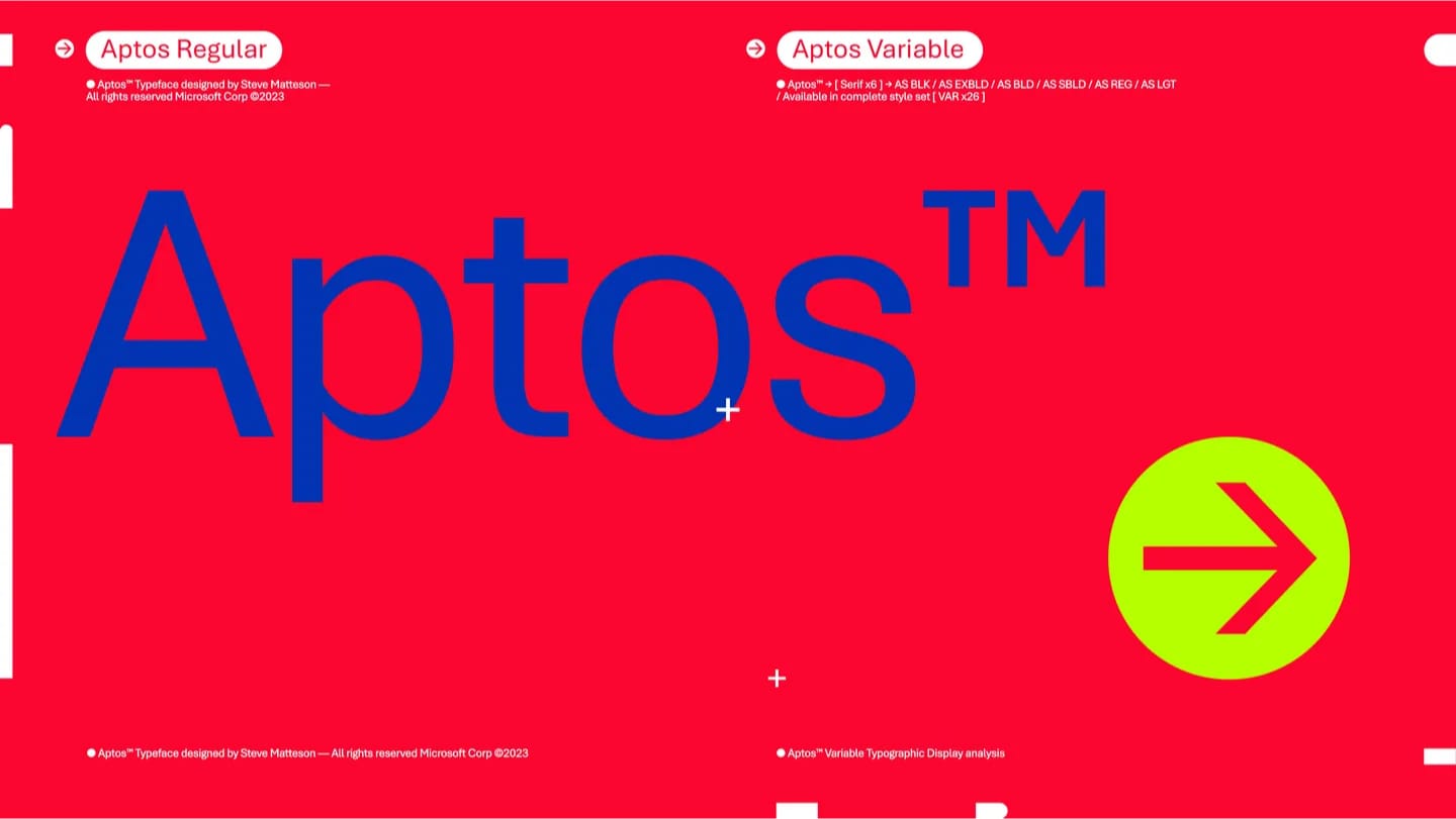 A display presenting the Aptos typeface
